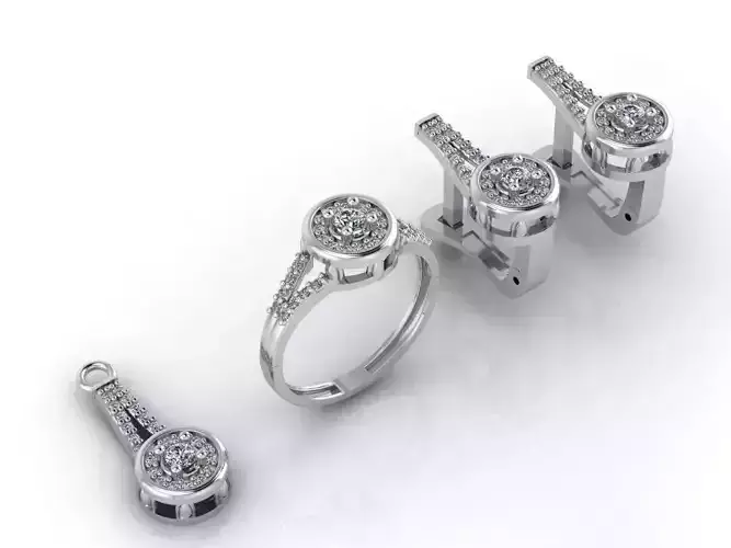 Mini Set Ring Pendant Earrings STL 3DM Womens Jewelry