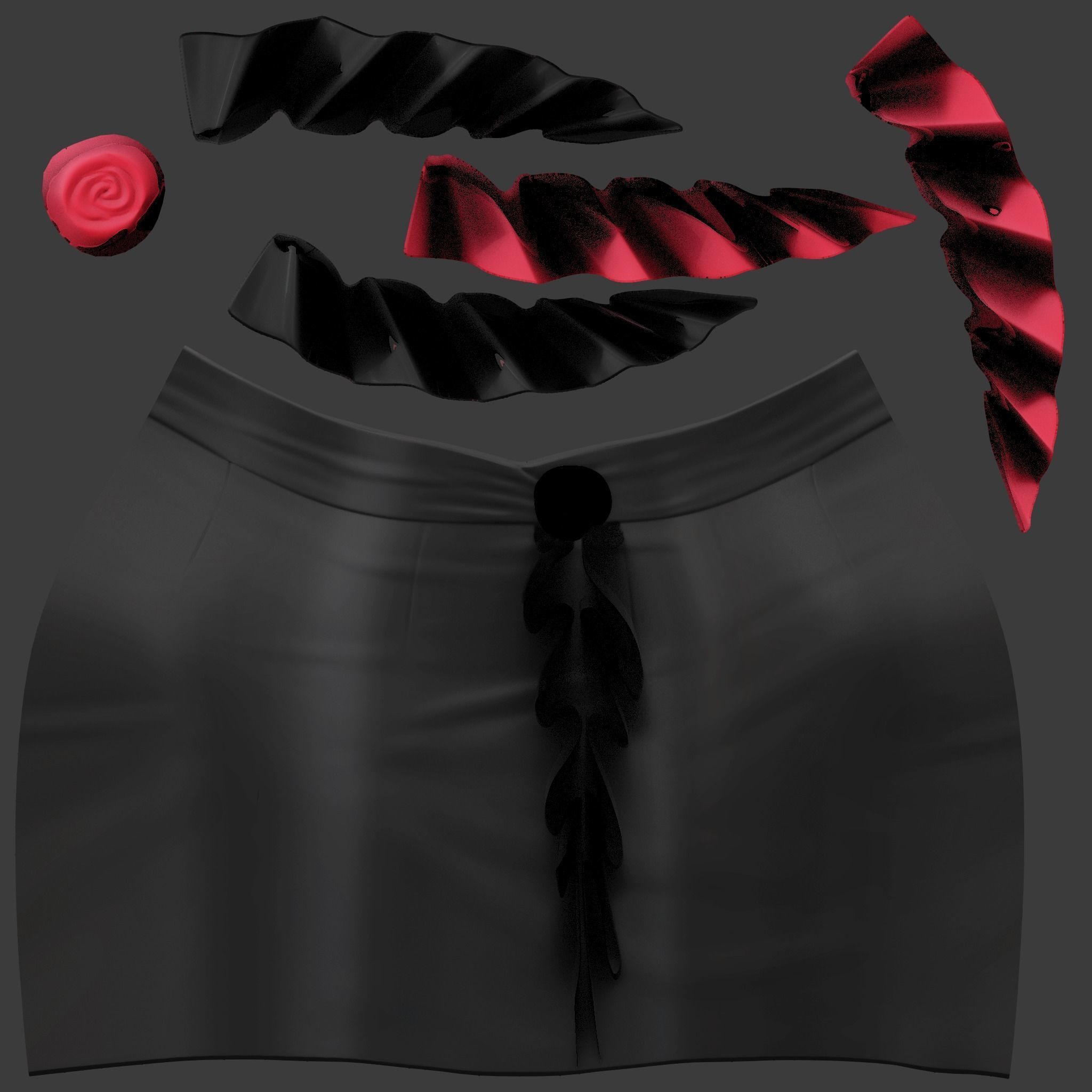 Black High Waist Skirt With Front Ruffled Trim Low-poly 3D model_8