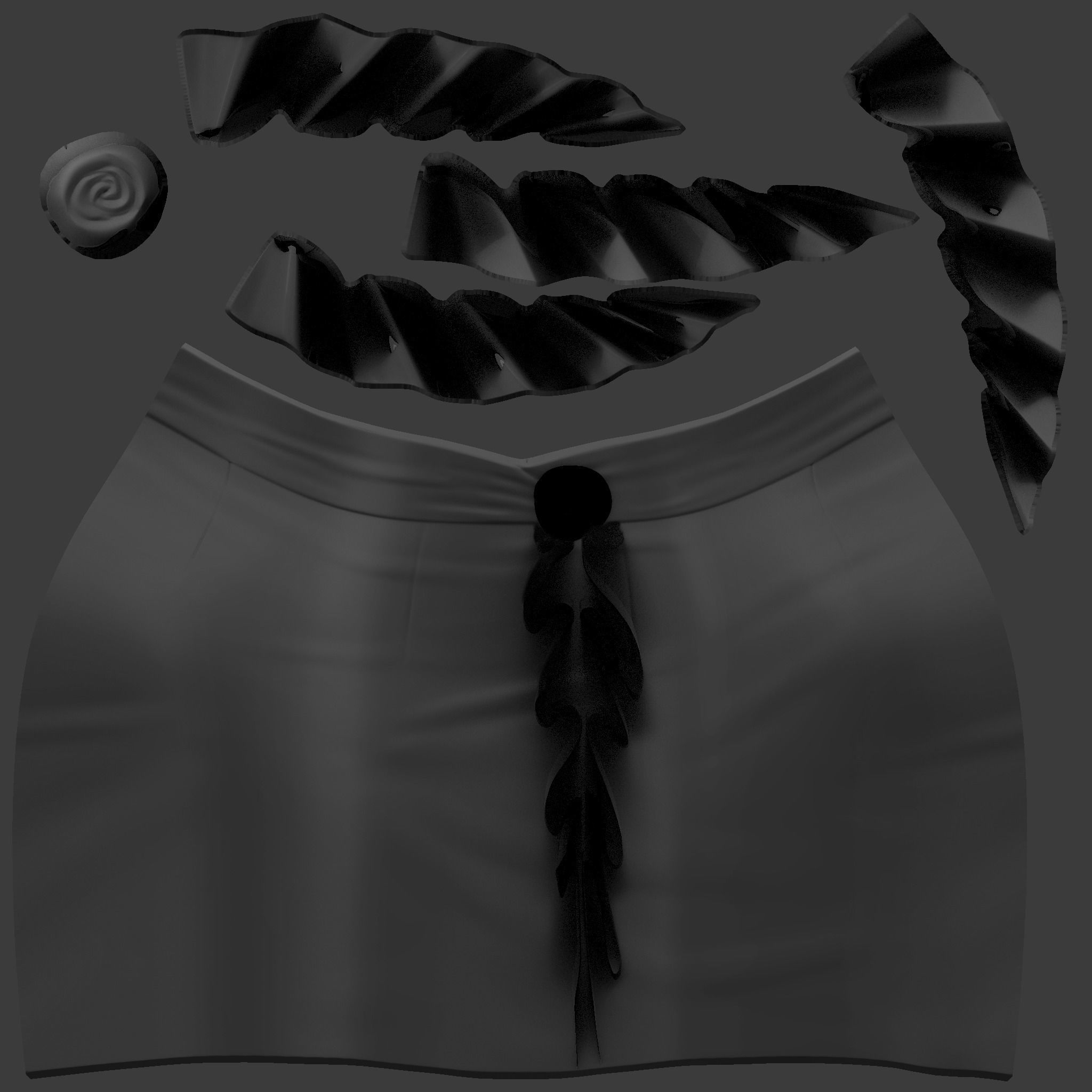 Black High Waist Skirt With Front Ruffled Trim Low-poly 3D model_10