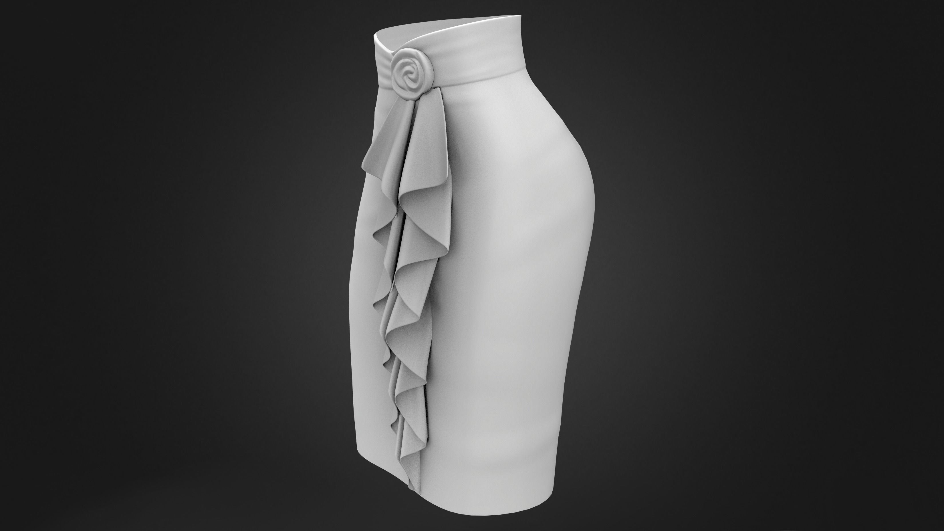 Black High Waist Skirt With Front Ruffled Trim Low-poly 3D model_7