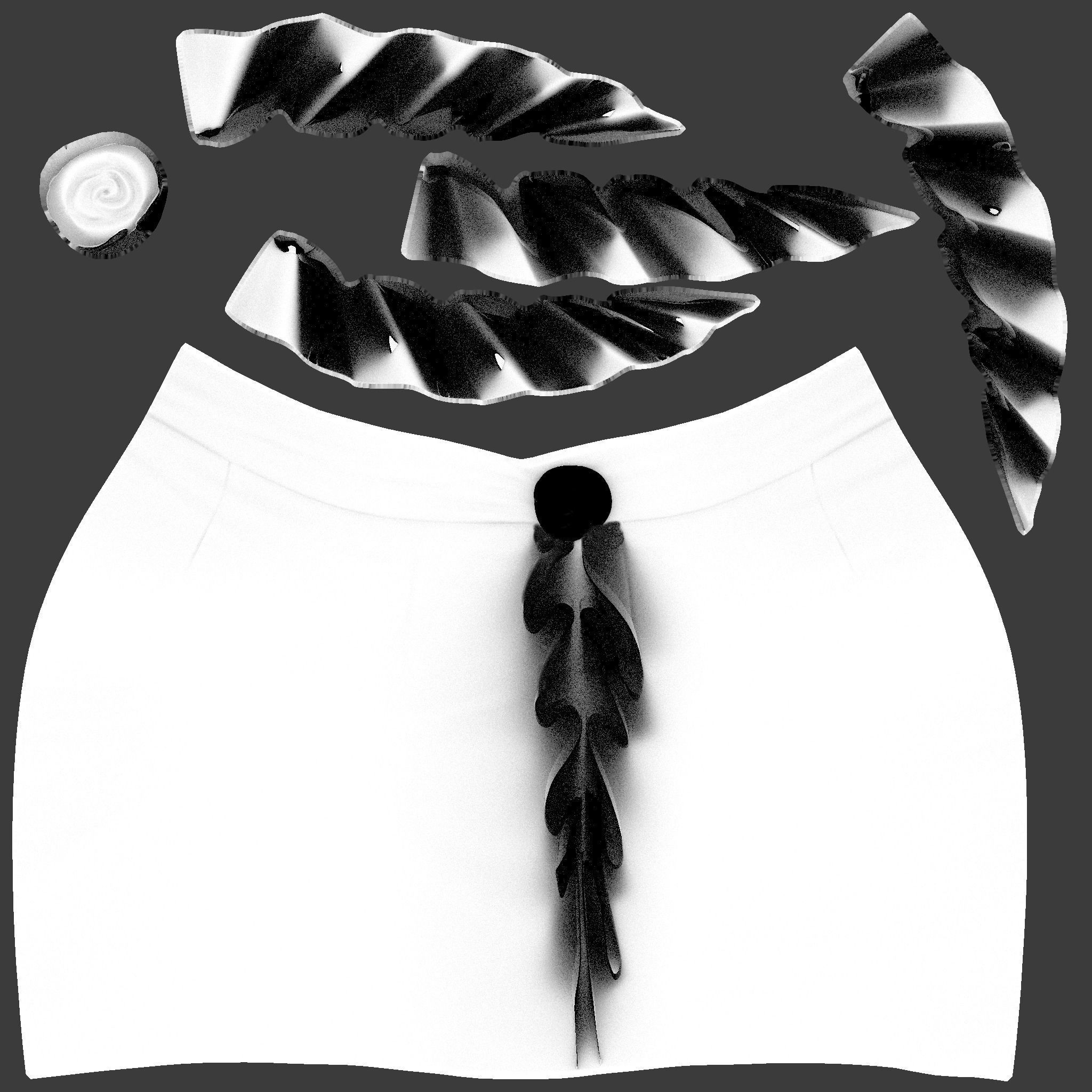 Black High Waist Skirt With Front Ruffled Trim Low-poly 3D model_11