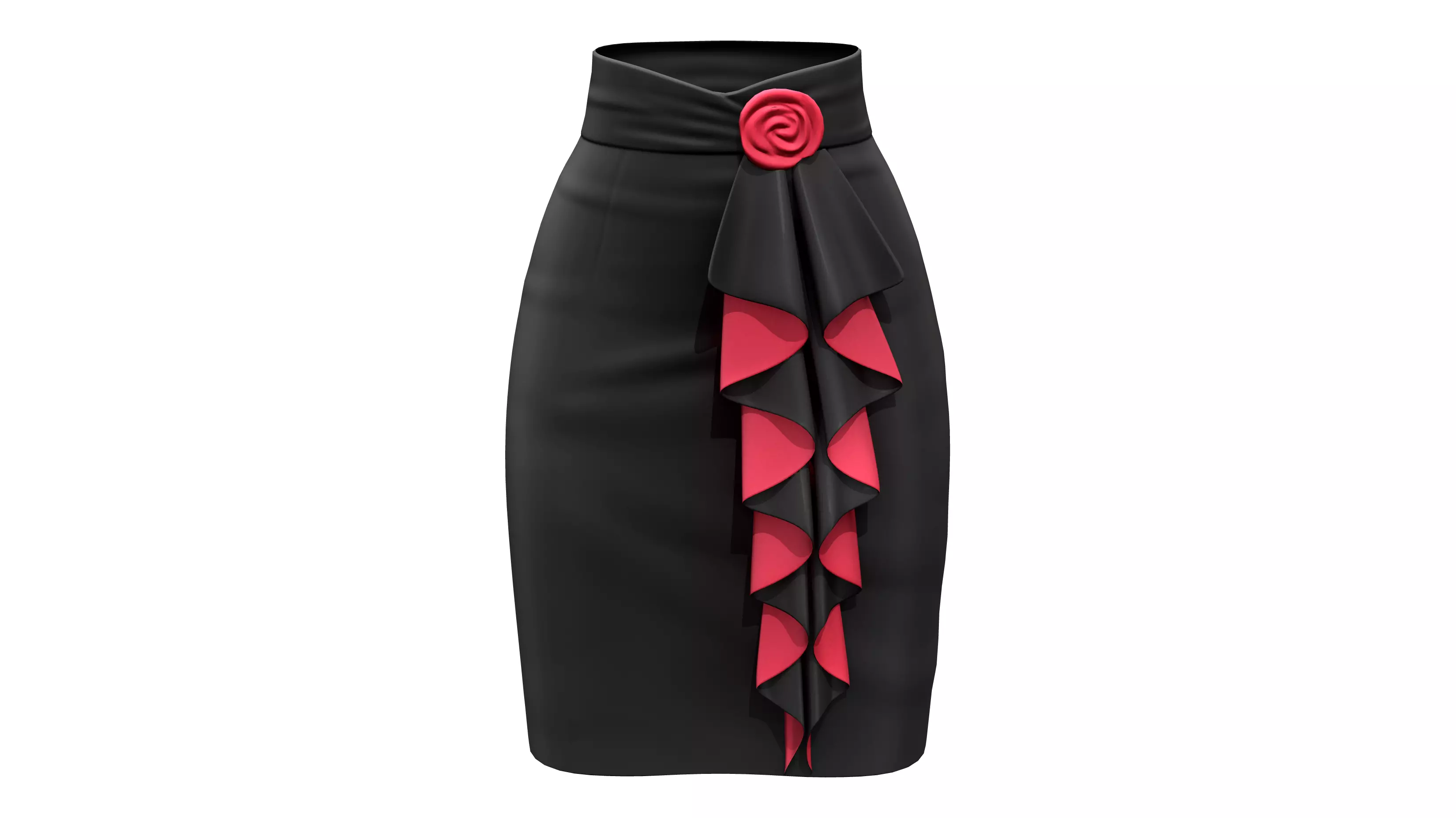 Black High Waist Skirt With Front Ruffled Trim Low-poly 3D model_0