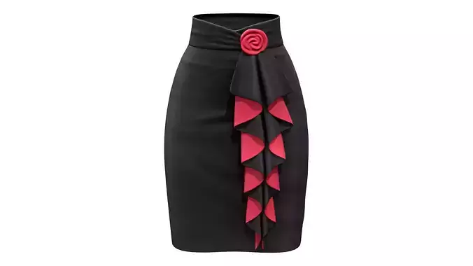 Black High Waist Skirt With Front Ruffled Trim Low-poly 3D model