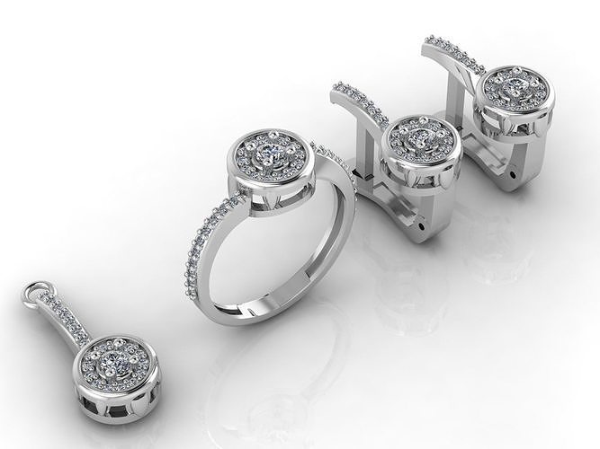 Mini Set Ring Pendant Earrings STL 3DM Womens Jewelry 3D print model