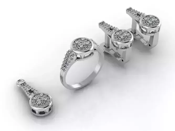 Mini Set Ring Pendant Earrings STL 3DM Womens Jewelry