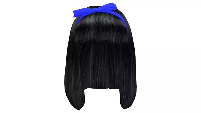 Cut Bob Hair With Fringe and Headband Low-poly 3D model