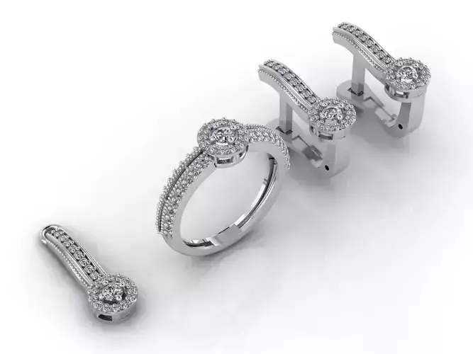 Mini Set Ring Pendant Earrings STL 3DM Womens Jewelry