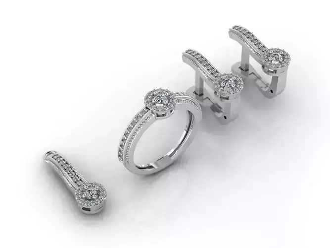 Mini Set Ring Pendant Earrings STL 3DM Womens Jewelry