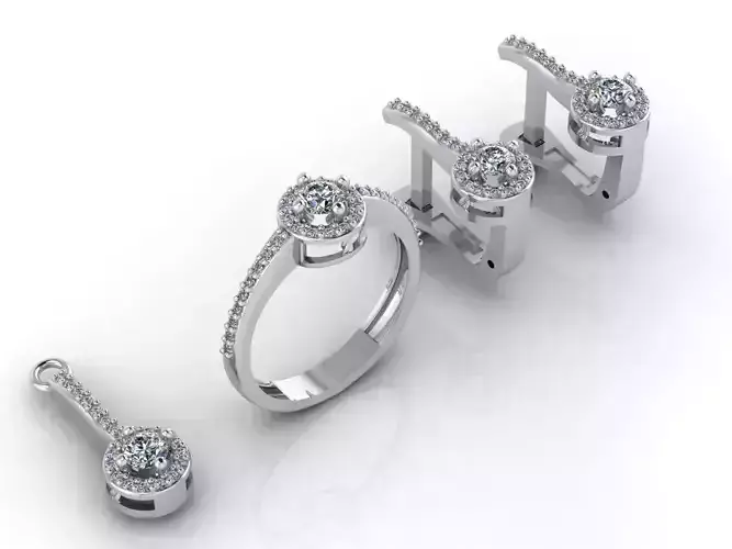 Mini Set Ring Pendant Earrings STL 3DM Womens Jewelry