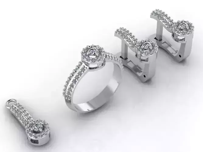 Mini Set Ring Pendant Earrings STL 3DM Womens Jewelry