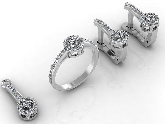 Mini Set Ring Pendant Earrings STL 3DM Womens Jewelry 3D print model