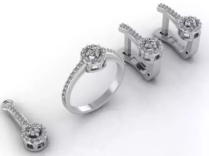 Mini Set Ring Pendant Earrings STL 3DM Womens Jewelry