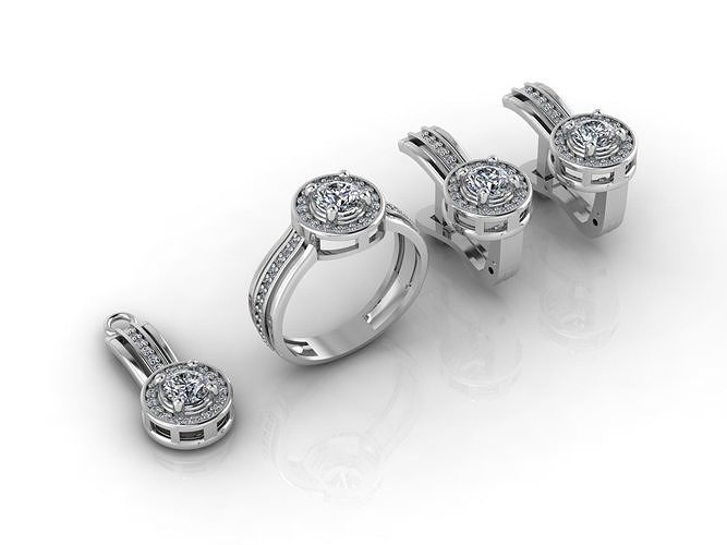Mini Set Ring Pendant Earrings STL 3DM Womens Jewelry 3D print model