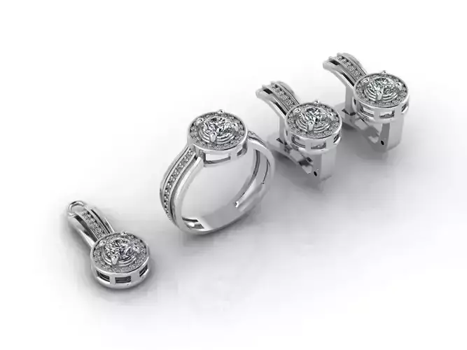 Mini Set Ring Pendant Earrings STL 3DM Womens Jewelry