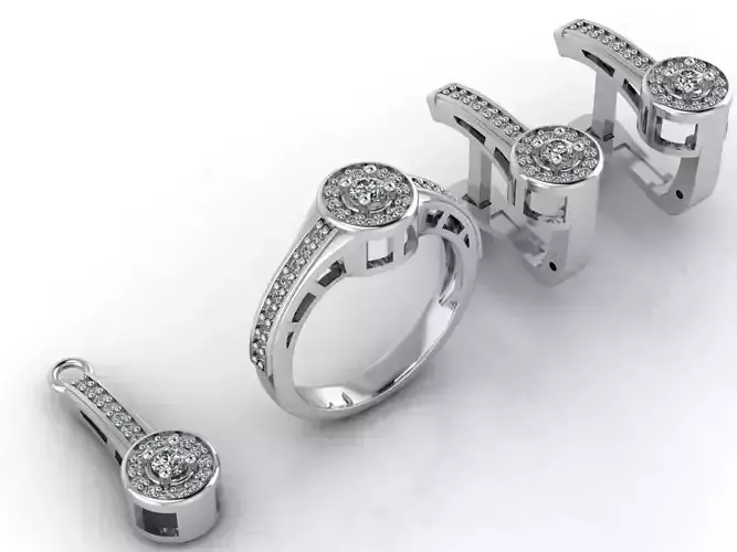 Mini Set Ring Pendant Earrings STL 3DM Womens Jewelry