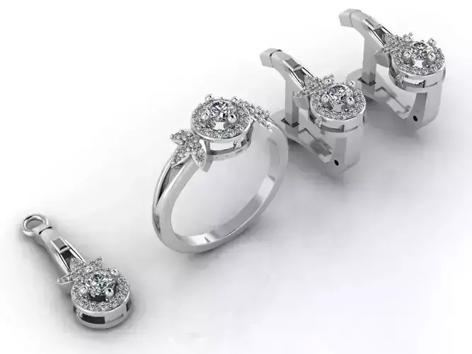 Mini Set Ring Pendant Earrings STL 3DM Womens Jewelry