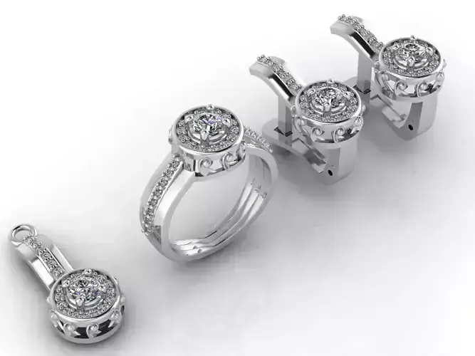 Mini Set Ring Pendant Earrings STL 3DM Womens Jewelry