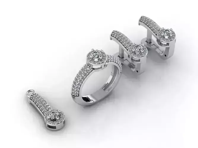 Mini Set Ring Pendant Earrings STL 3DM Womens Jewelry