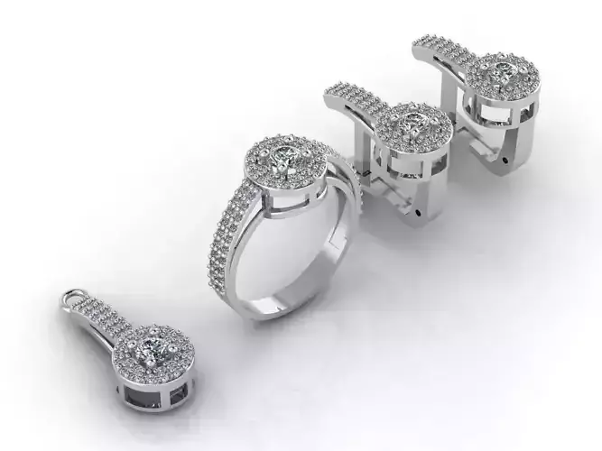 Mini Set Ring Pendant Earrings STL 3DM Womens Jewelry