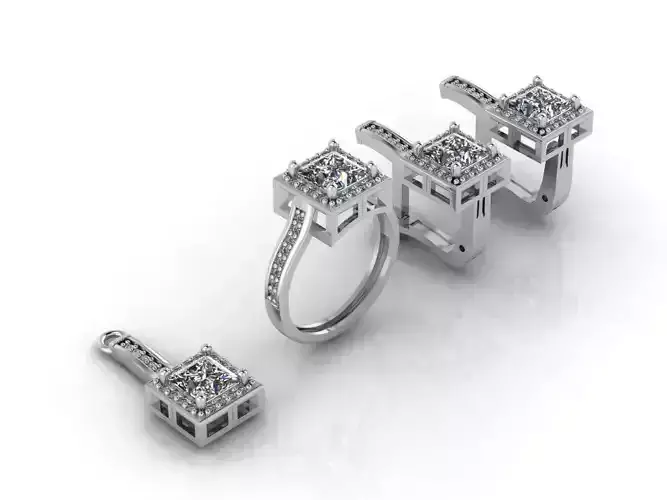 Mini Set Ring Pendant Earrings STL 3DM Womens Jewelry