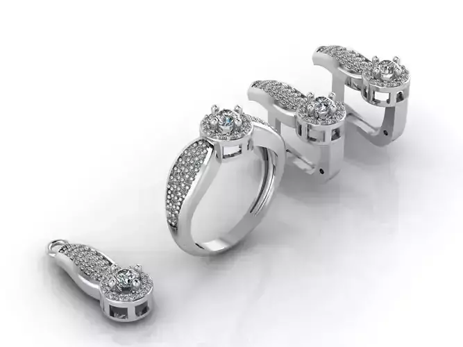 Mini Set Ring Pendant Earrings STL 3DM Womens Jewelry