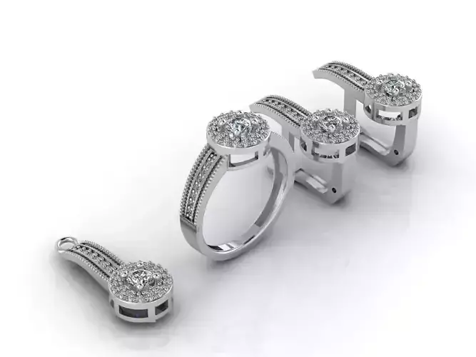 Mini Set Ring Pendant Earrings STL 3DM Womens Jewelry