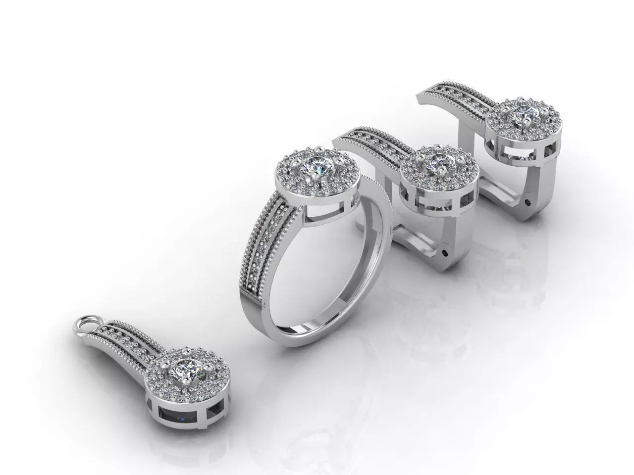 Mini Set Ring Pendant Earrings STL 3DM Womens Jewelry 3D print model