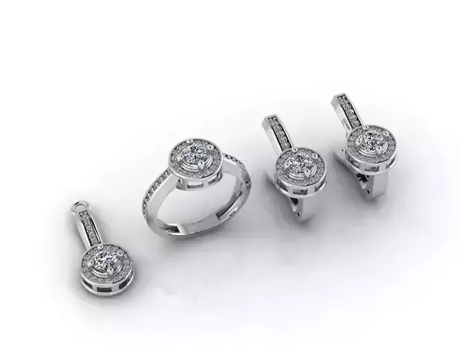 Mini Set Ring Pendant Earrings STL 3DM Womens Jewelry 