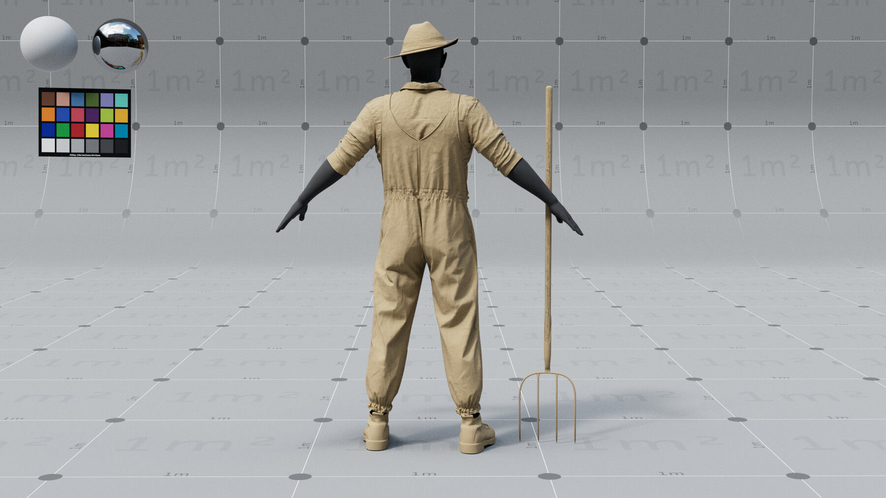 PBR 3D model - Farmer with fork - animation ready - 6x 4K UDIMs 3D model_3