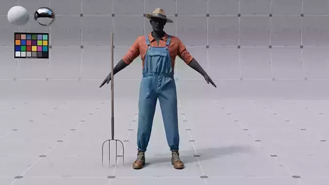 PBR 3D model - Farmer with fork - animation ready - 6x 4K UDIMs 3D model