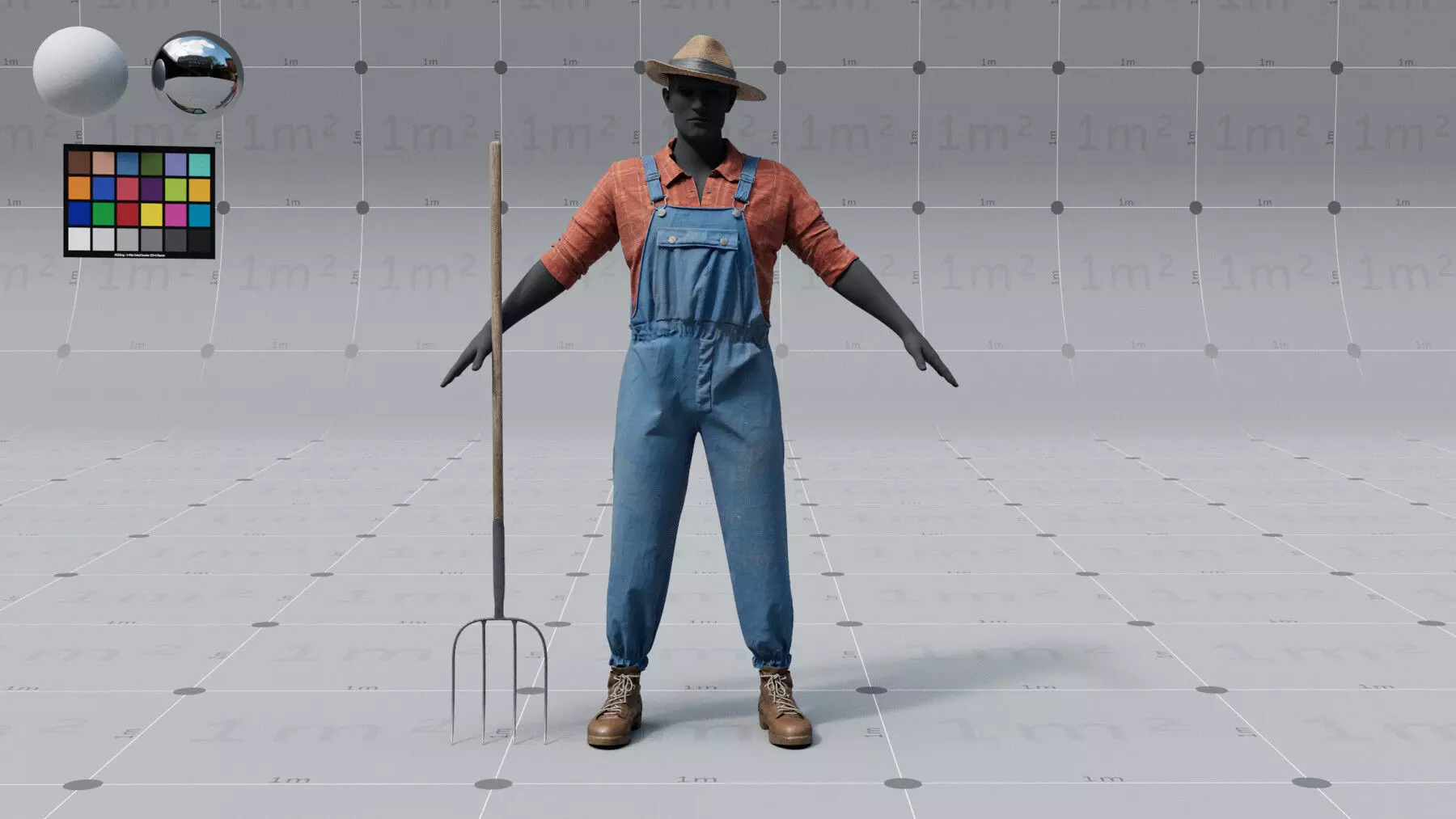 PBR 3D model - Farmer with fork - animation ready - 6x 4K UDIMs 3D model_0