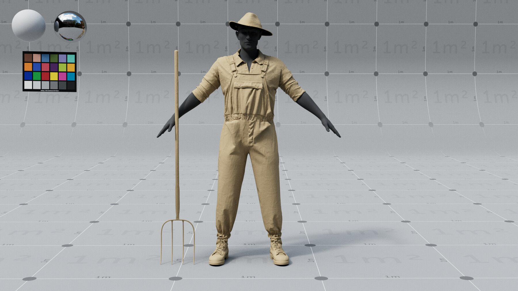PBR 3D model - Farmer with fork - animation ready - 6x 4K UDIMs 3D model_1