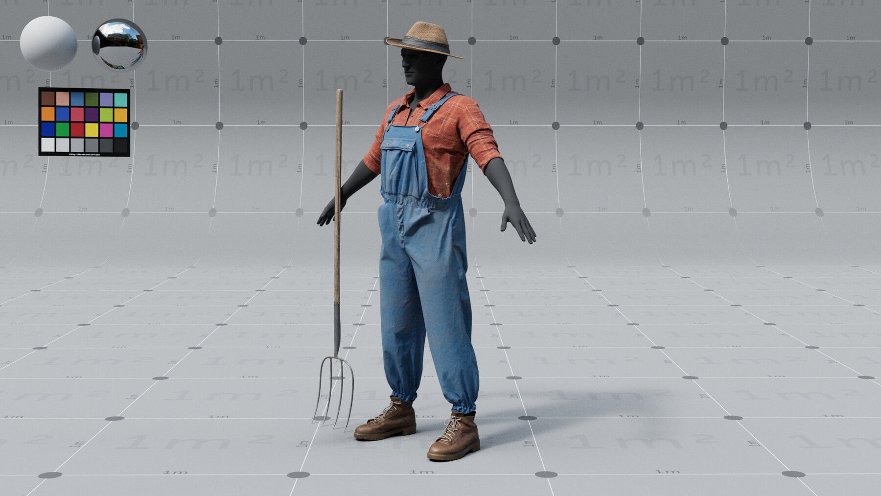 PBR 3D model - Farmer with fork - animation ready - 6x 4K UDIMs 3D model_4
