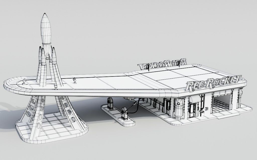 Low poly Red Rocket Station diorama Low-poly 3D model_20