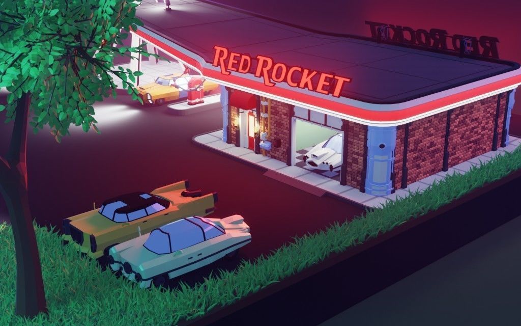 Low poly Red Rocket Station diorama Low-poly 3D model_5