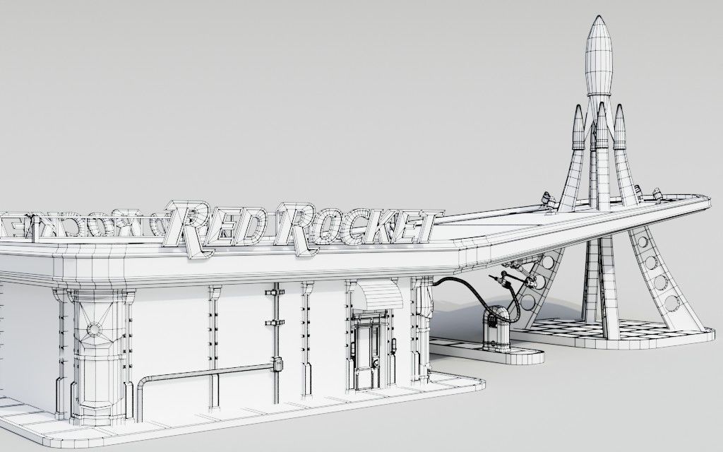 Low poly Red Rocket Station diorama Low-poly 3D model_25