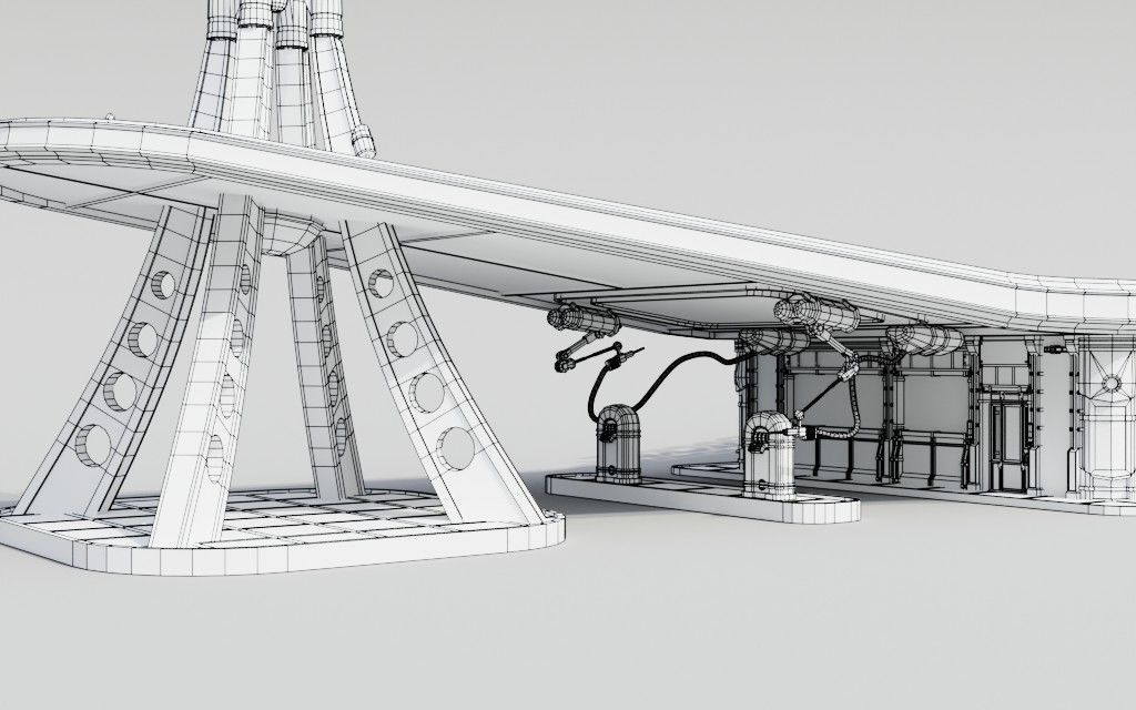 Low poly Red Rocket Station diorama Low-poly 3D model_22