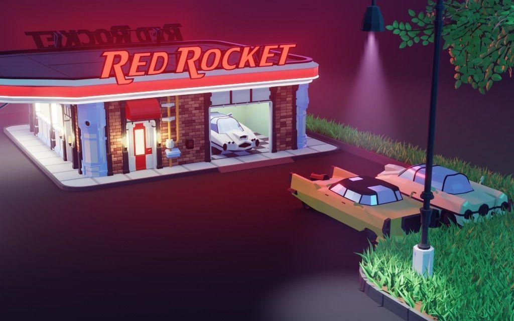 Low poly Red Rocket Station diorama Low-poly 3D model_9
