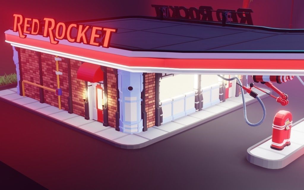Low poly Red Rocket Station diorama Low-poly 3D model_6
