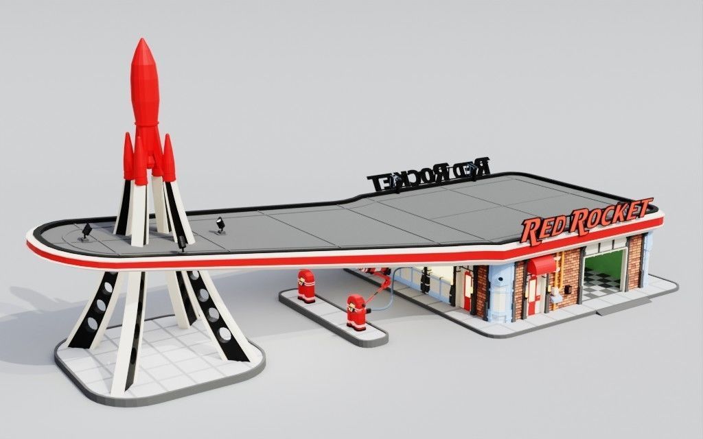 Low poly Red Rocket Station diorama Low-poly 3D model_10