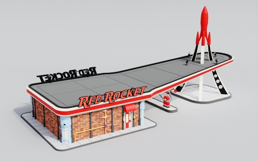 Low poly Red Rocket Station diorama Low-poly 3D model_11