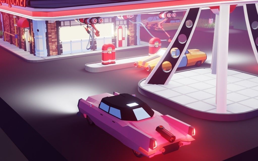 Low poly Red Rocket Station diorama Low-poly 3D model_7