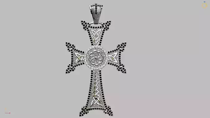 Pendant Celtic Cross Black Diamonds 70mm