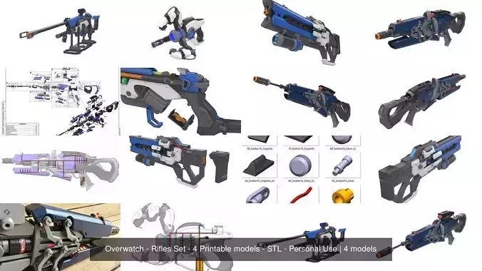 Overwatch - Rifles Set - 4 Printable models - STL - Personal Use 3D Model Collection