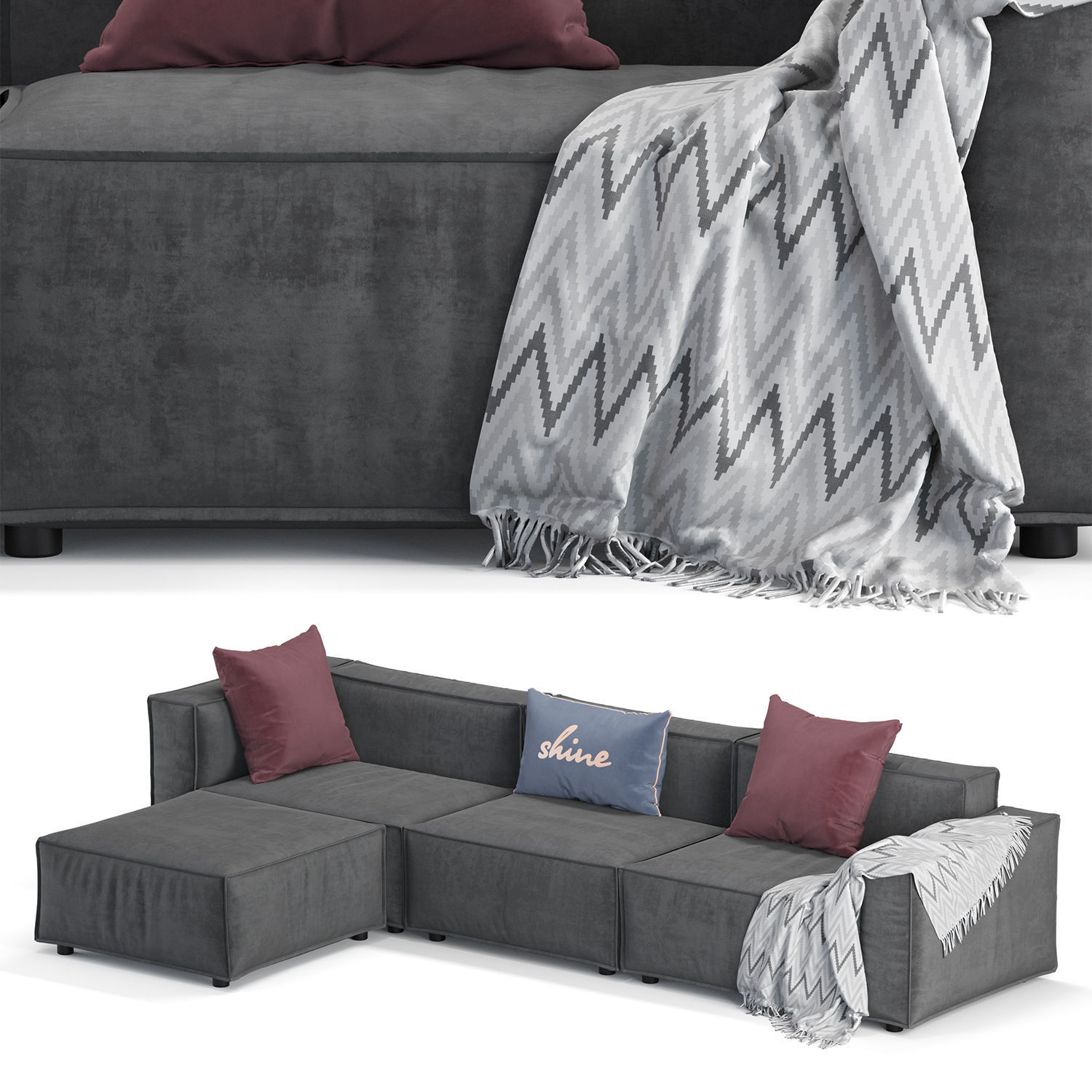 Sofa Plus poufy 3D model_2