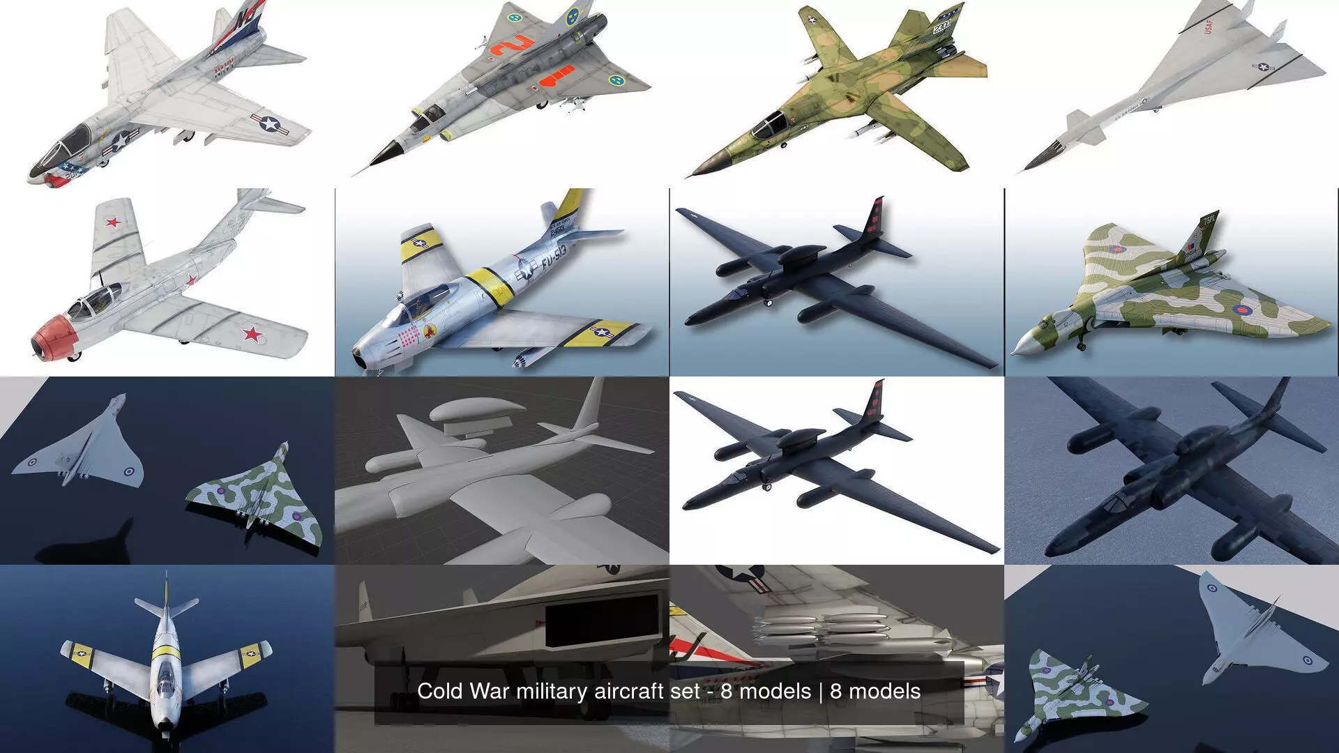 Cold War military aircraft set - 8 models 3D Model Collection_1