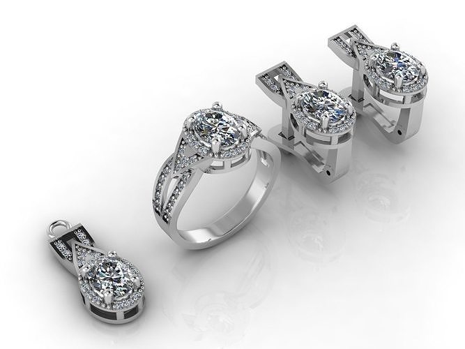 Mini Set Ring Pendant Earrings STL 3DM Womens Jewelry 3D print model