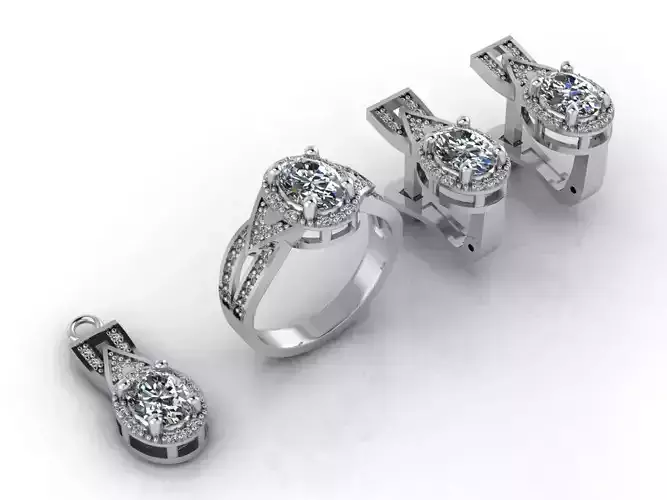 Mini Set Ring Pendant Earrings STL 3DM Womens Jewelry