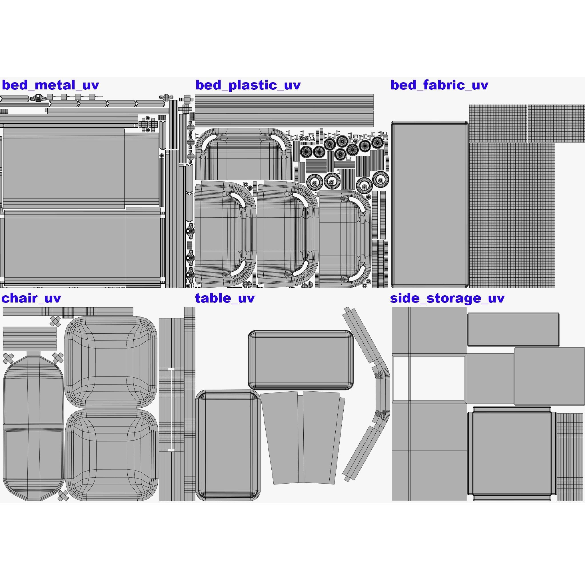 Ward Bed set Low-poly 3D model_29