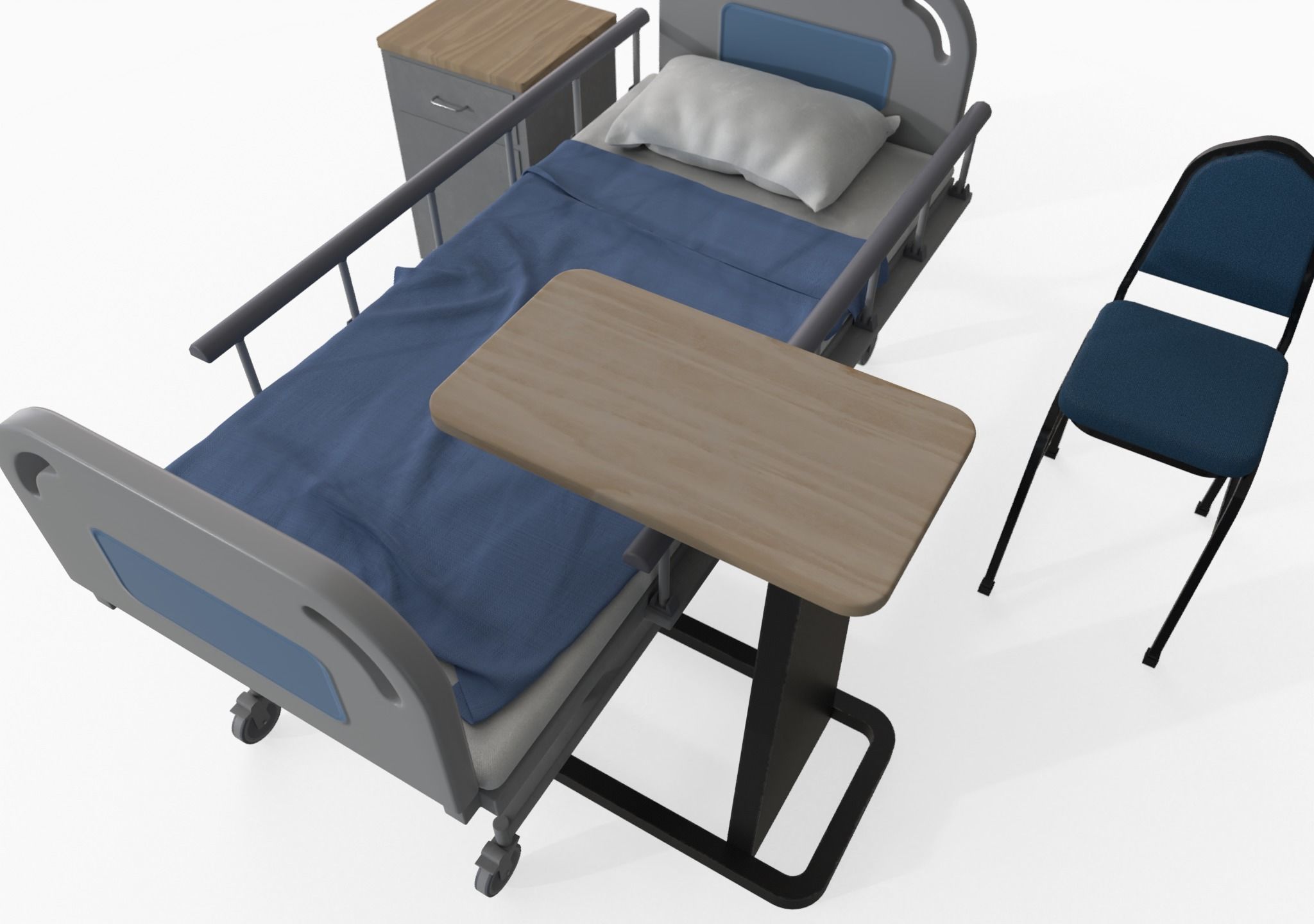 Ward Bed set Low-poly 3D model_3